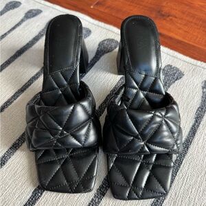 Zara Black Quilted Heeled Mules